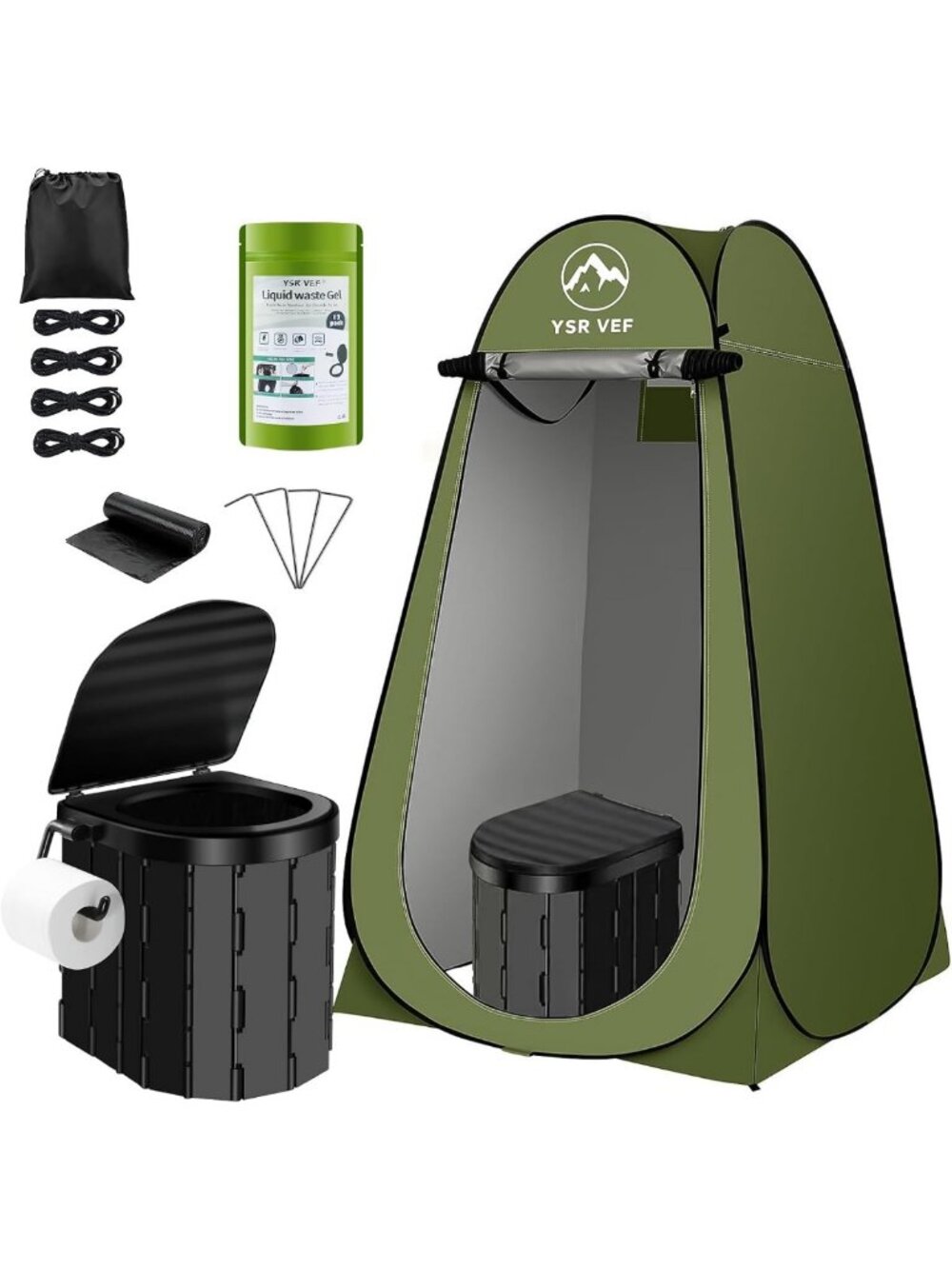 Portable Camping Toilet Kit with Privacy Tent, Poo Gel Bags & Outdoor Shower